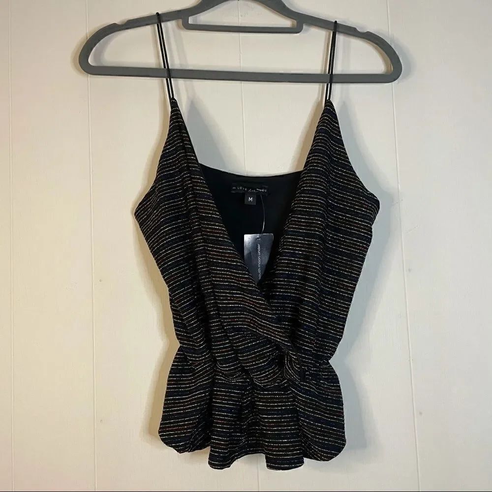 NWT A Love Like You Striped Metallic Deep V-Neck Top M